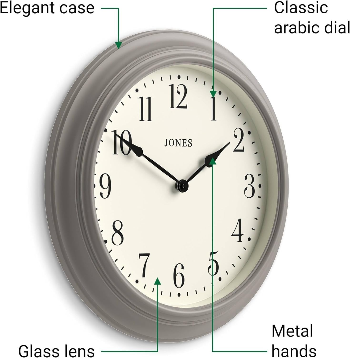 Large Silent Wall Clock 40cm Classic Grey Kitchen Living Room Decor