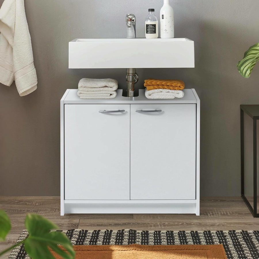White Under Sink Bathroom Cabinet 65x53x55cm Modern Storage Cupboard Unit