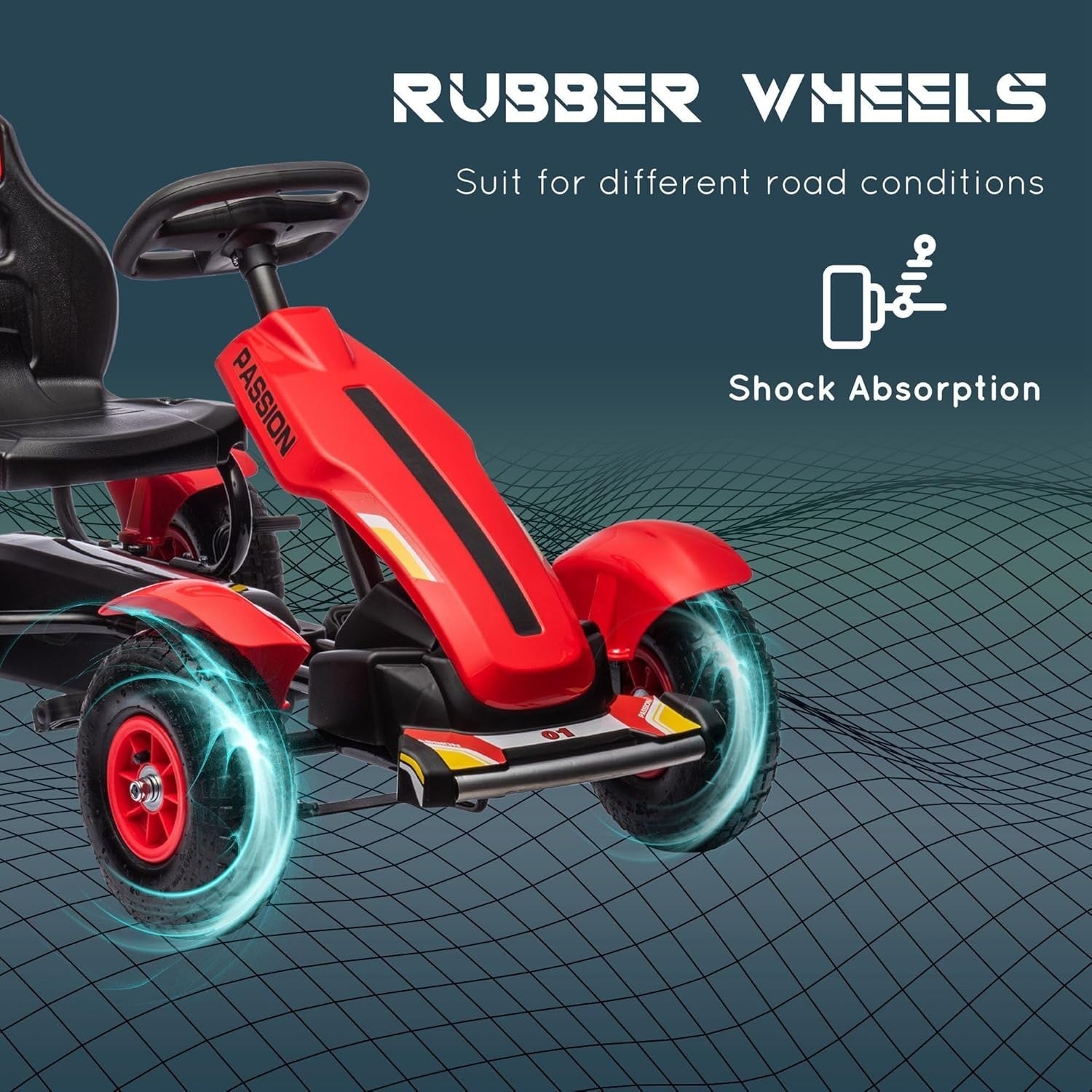 Kids Pedal Go Kart Ride On Racer Red Adjustable Seat Rubber Tyres 50kg