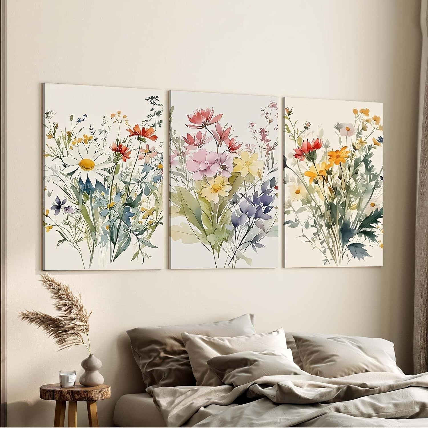 Floral Canvas Wall Art Set of 3 Framed Prints 12x16 Modern Home Decor