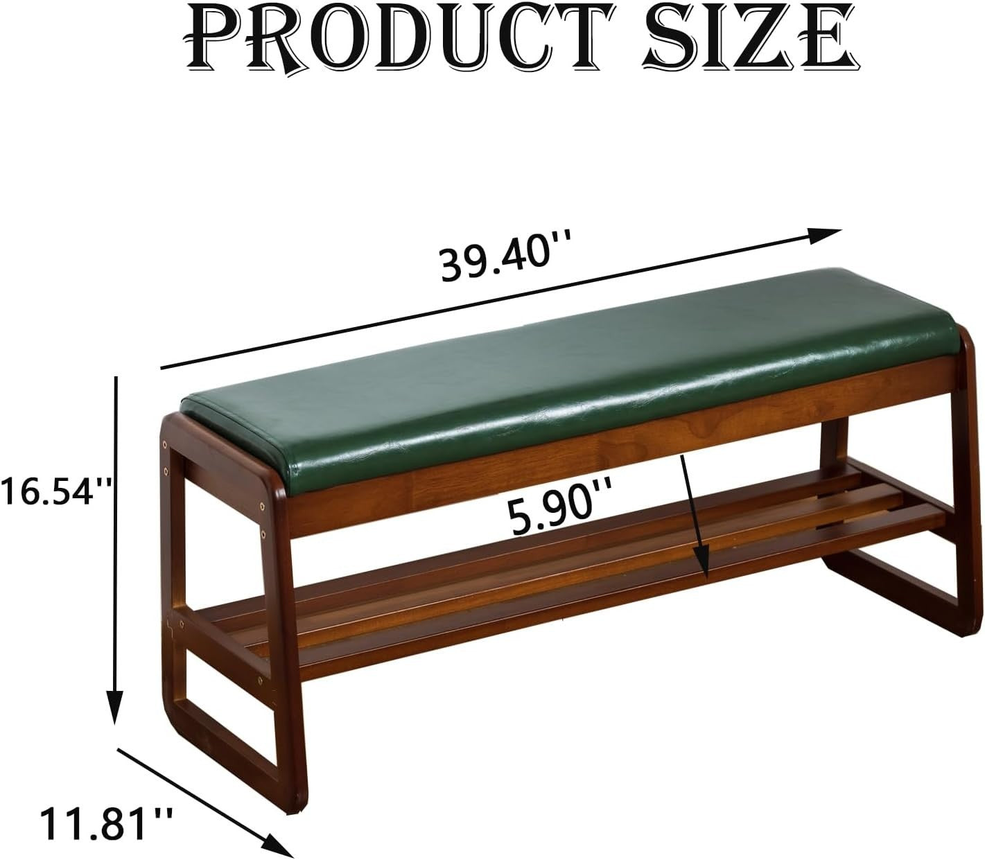 Modern Green Solid Wood Shoe Bench with Cushion & Hidden Storage 2-Tier