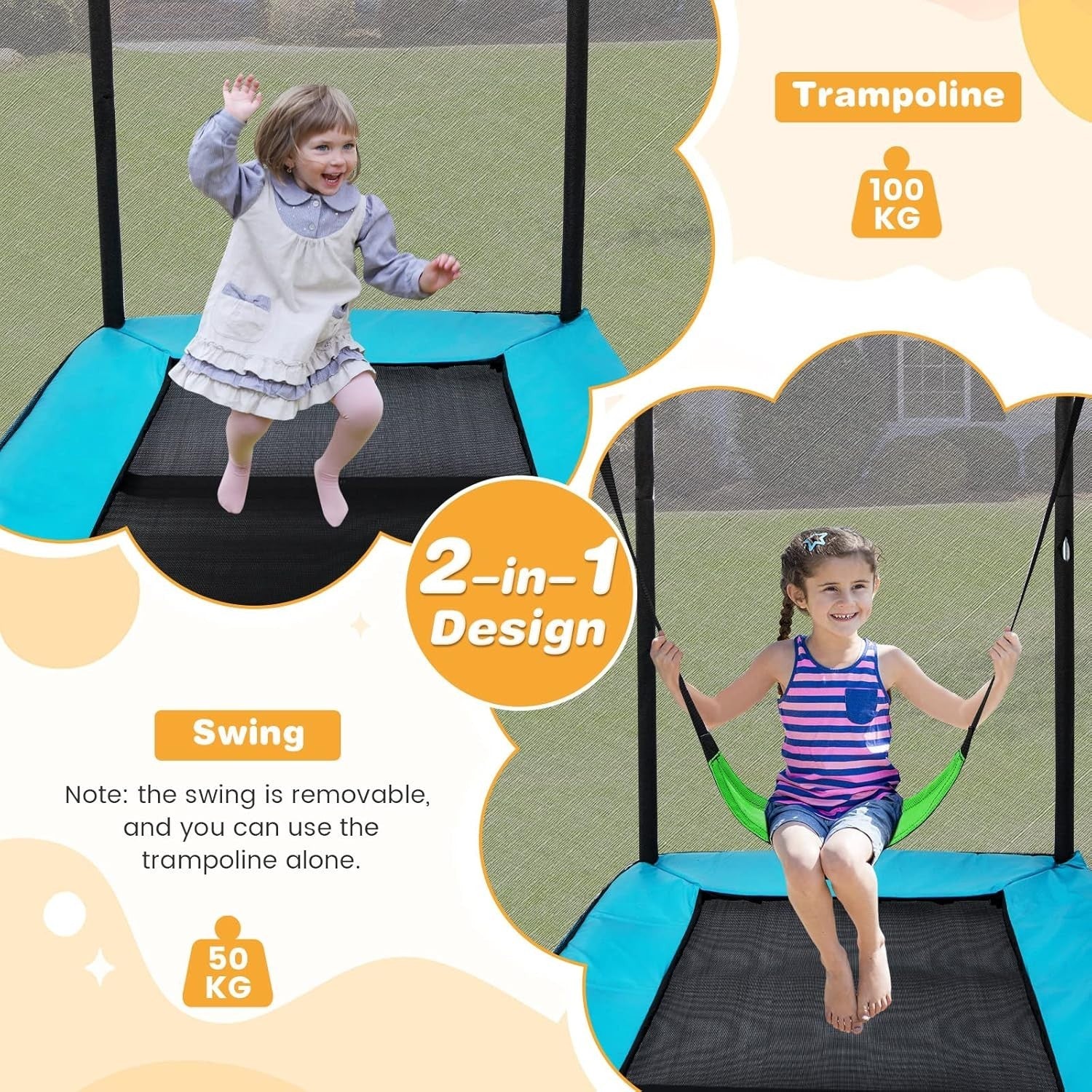 6FT Kids Trampoline with Swing 2-in-1 Outdoor Jumping Fitness Set