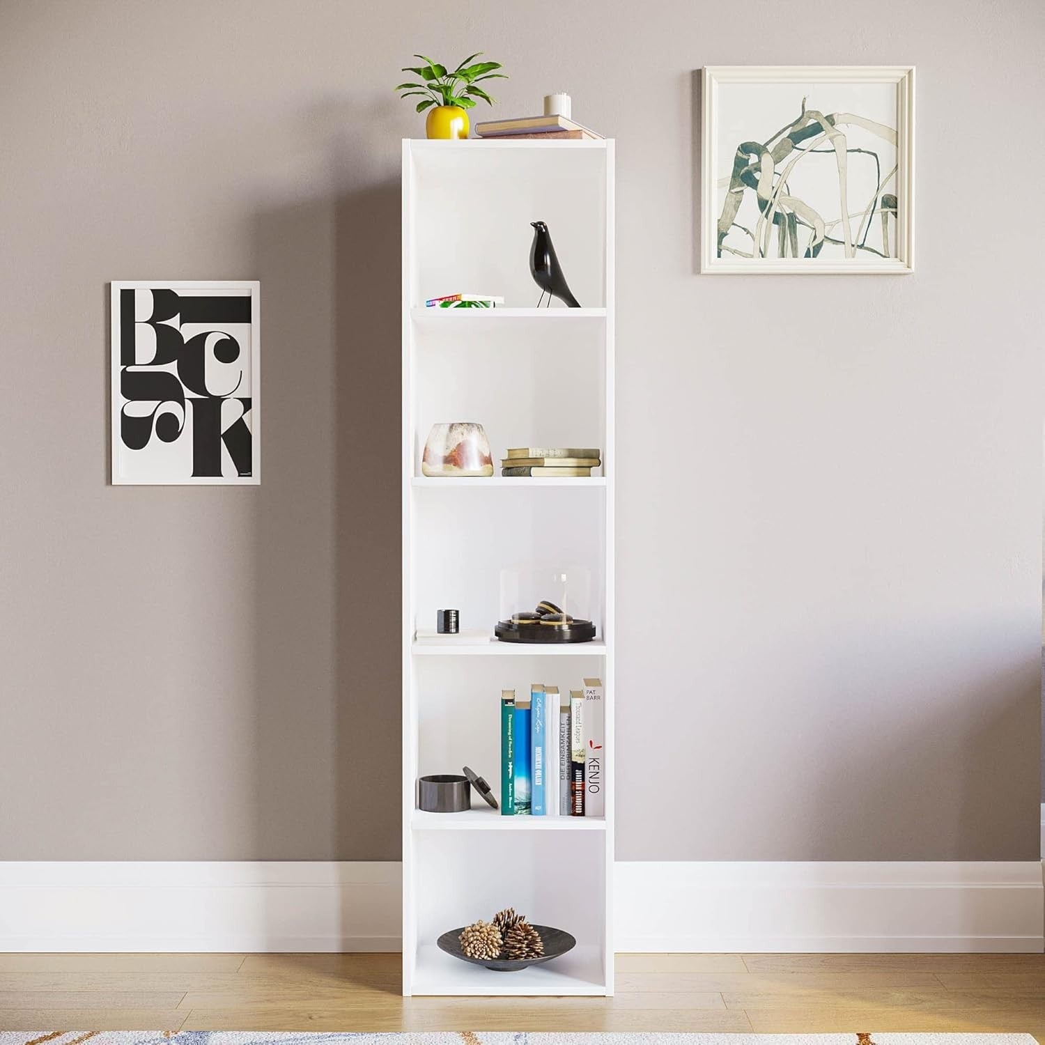 5 Tier White Wooden Cube Bookcase Small Storage Shelf for Living Room Office