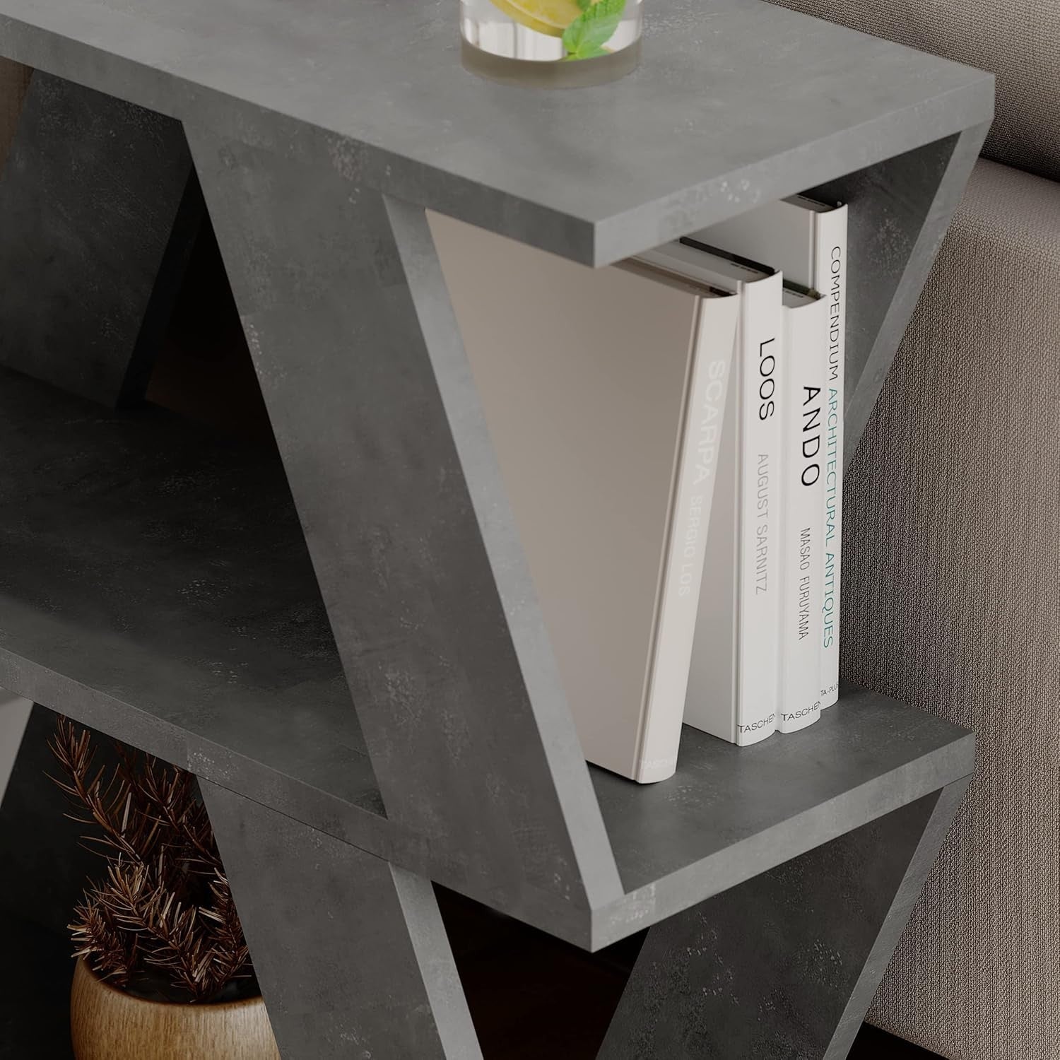 Slim 2 Tier Narrow Side Table with Storage | Grey Modern End Table 60cm