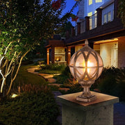 Vintage Globe Outdoor Post Light, IP55 Waterproof, E27 Base, Black Lantern