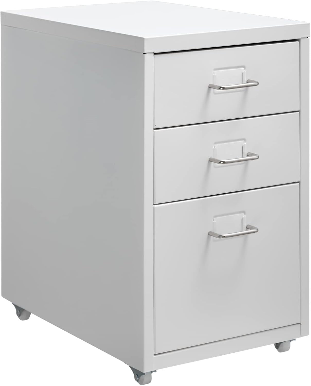 Compact White Metal Rolling File Cabinet 3 Drawer Under Desk Storage