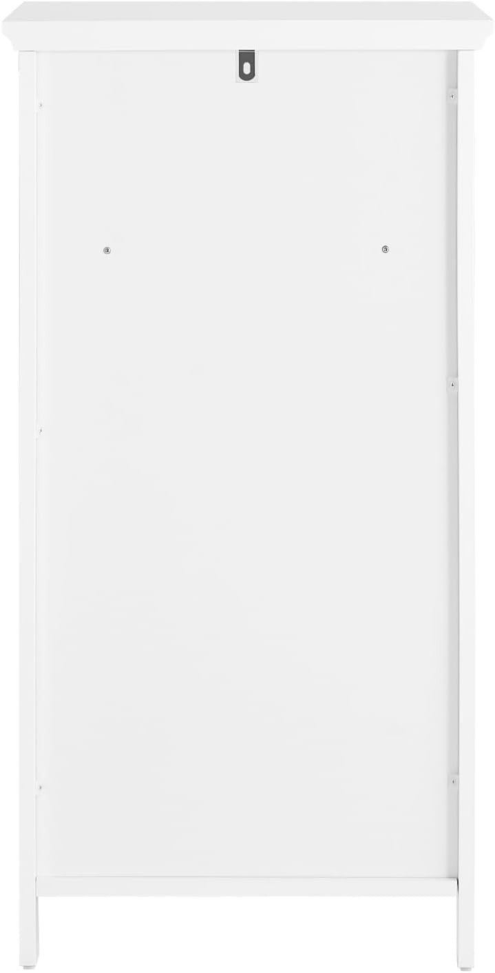 White Bathroom Laundry Cabinet with Tilt Basket & Open Shelf Slim Unit 87cm