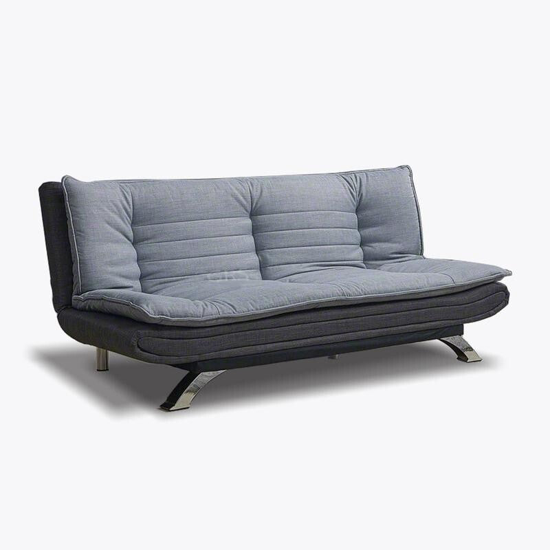 3 Seater Grey Sofa Bed Click Clack | Charcoal Contrast Fabric & Chrome Legs