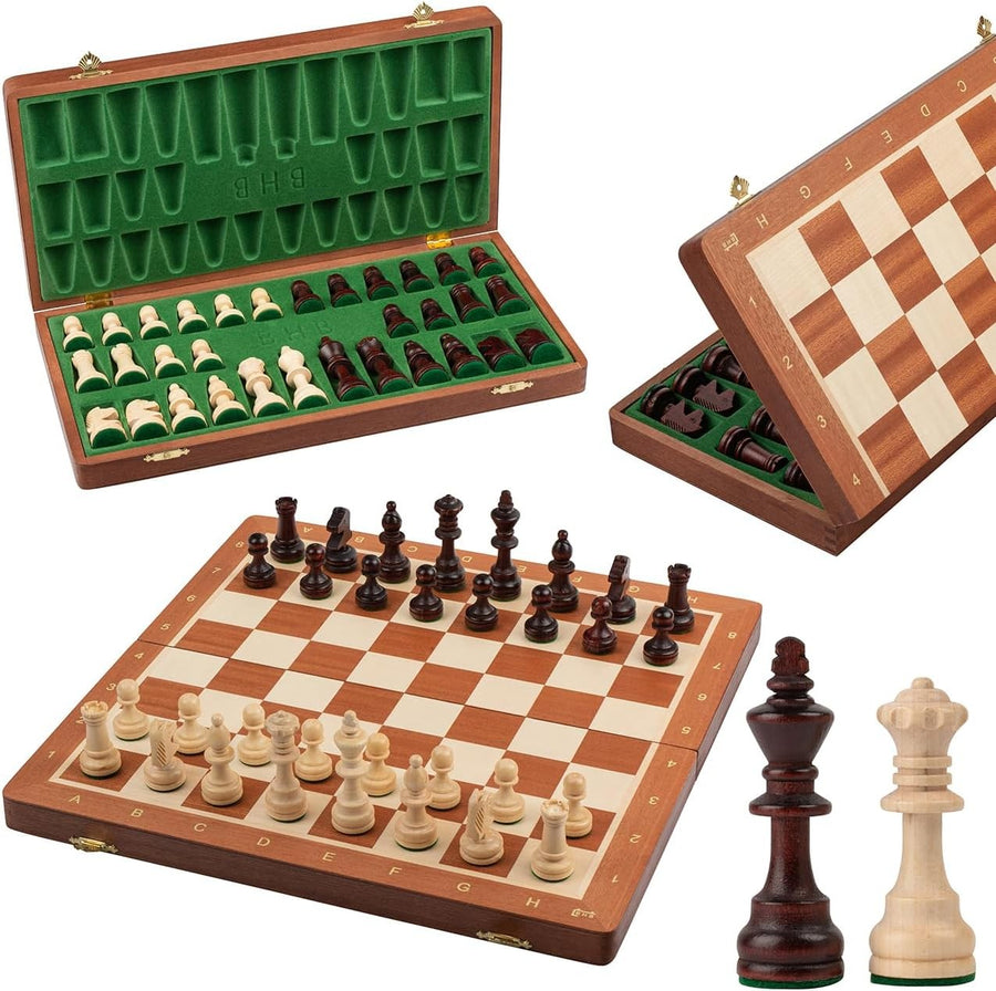 Tournament Wooden Chess Set 42cm Inlaid Foldable Board Staunton No.4 Pieces