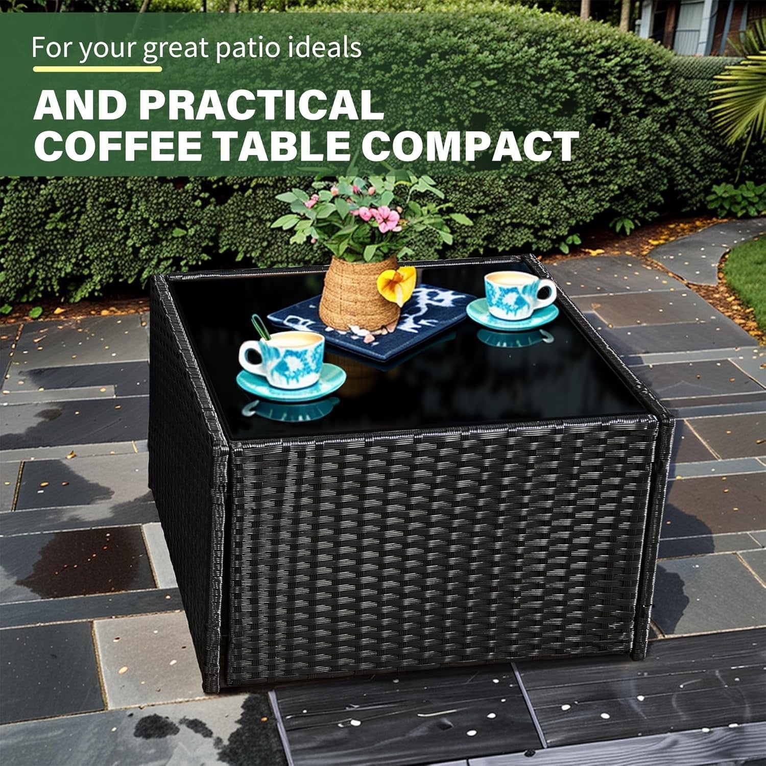 3PC Rattan Garden Sofa Set Outdoor Sectional w/ Glass Table & Cushions