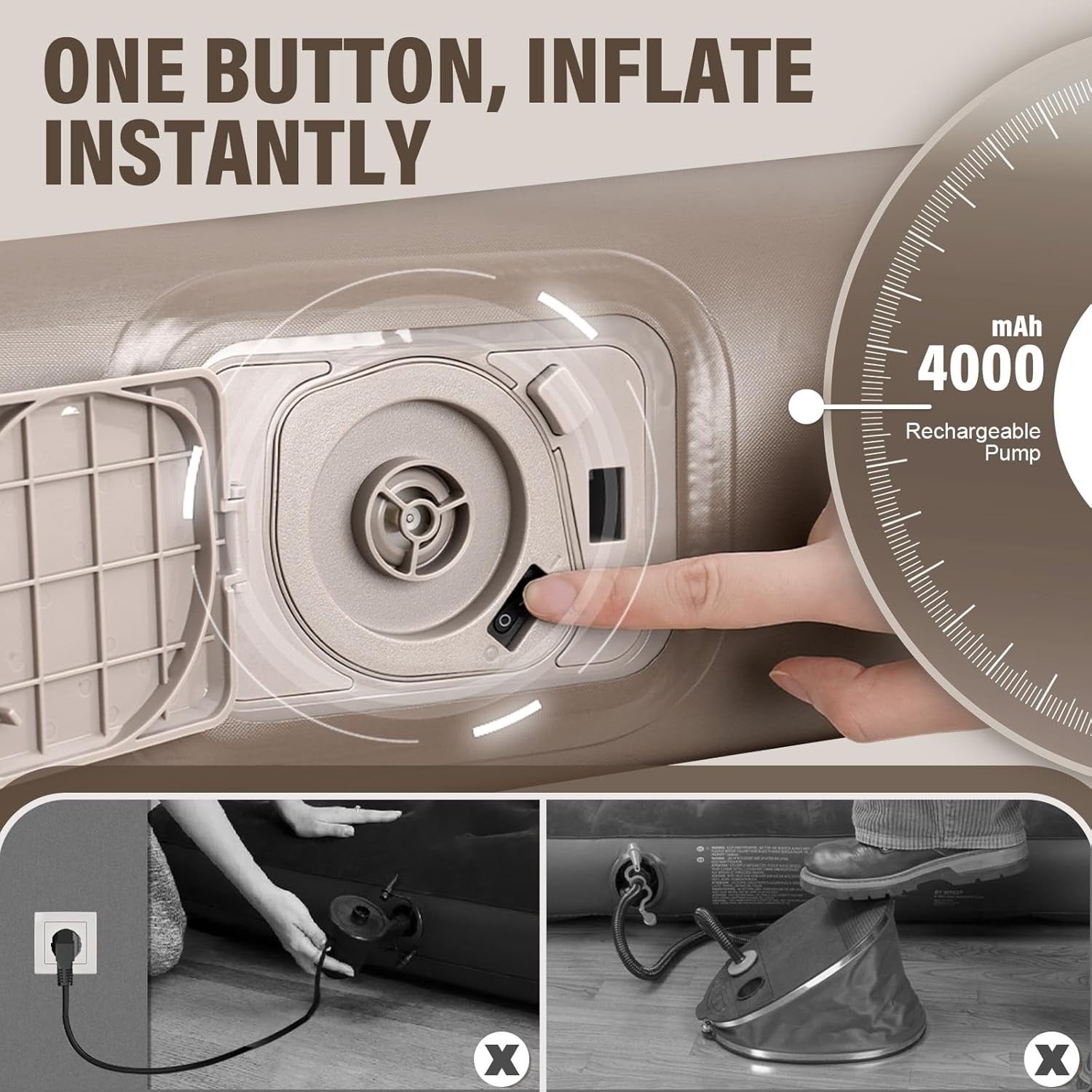 Single Air Mattress Built-In Pump Quick Inflate 191x99x40cm