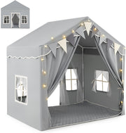 Grey Kids Castle Playhouse Tent Indoor Outdoor w Lights Mat Windows