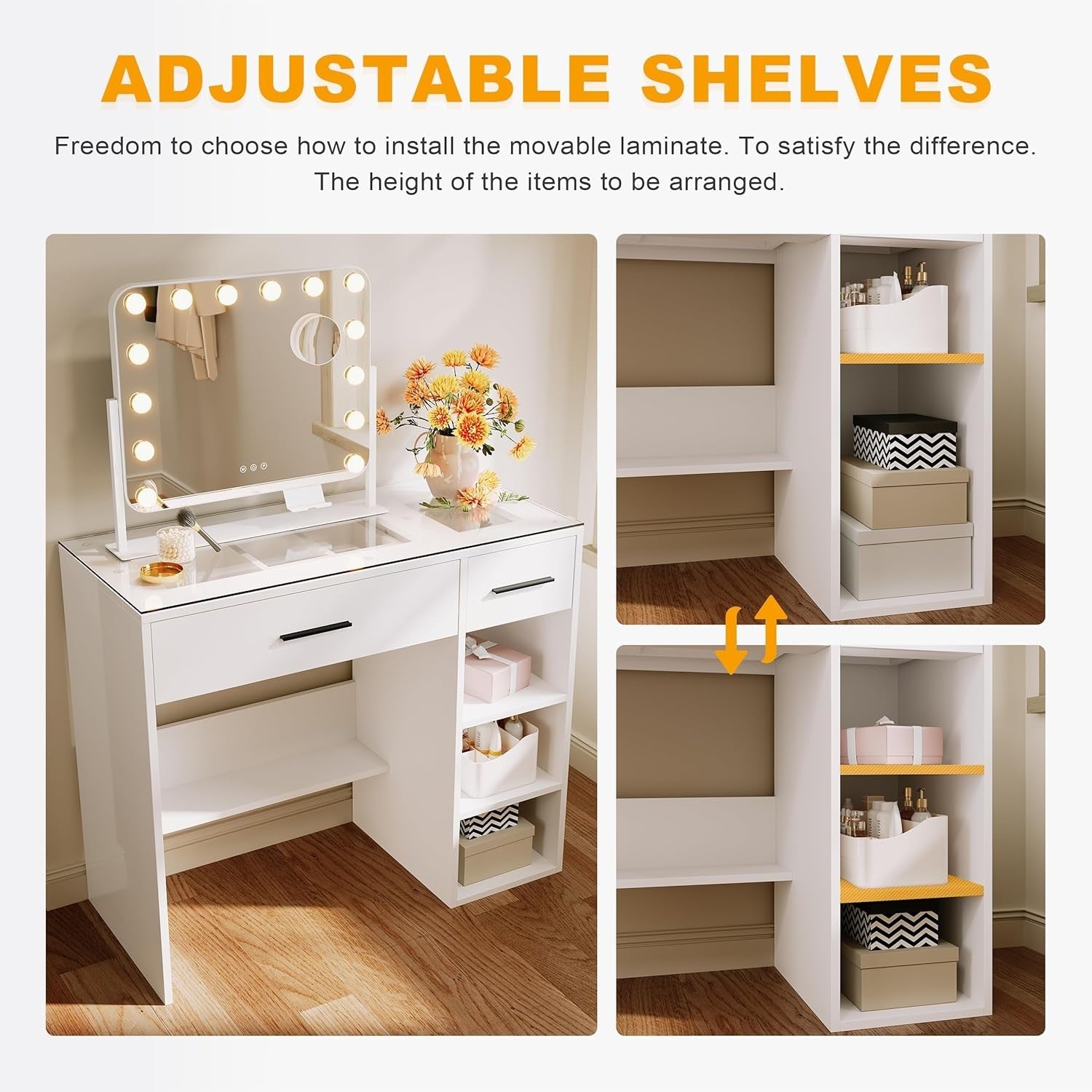 Vanity Dressing Table White Gloss Glass Top Makeup Desk 2 Drawers Storage New