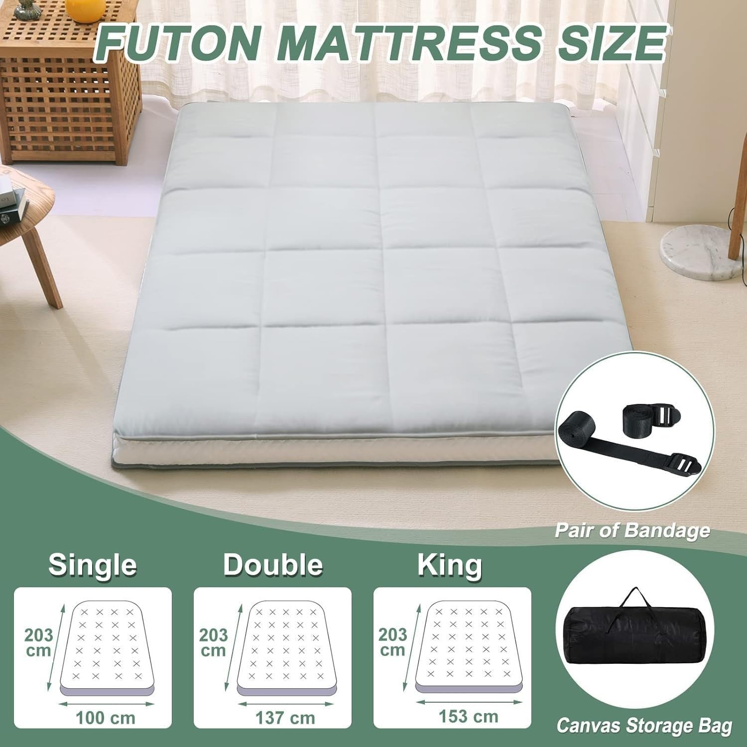 Luxury 10cm Double Memory Foam Floor Futon Mattress Foldable Tatami Bed