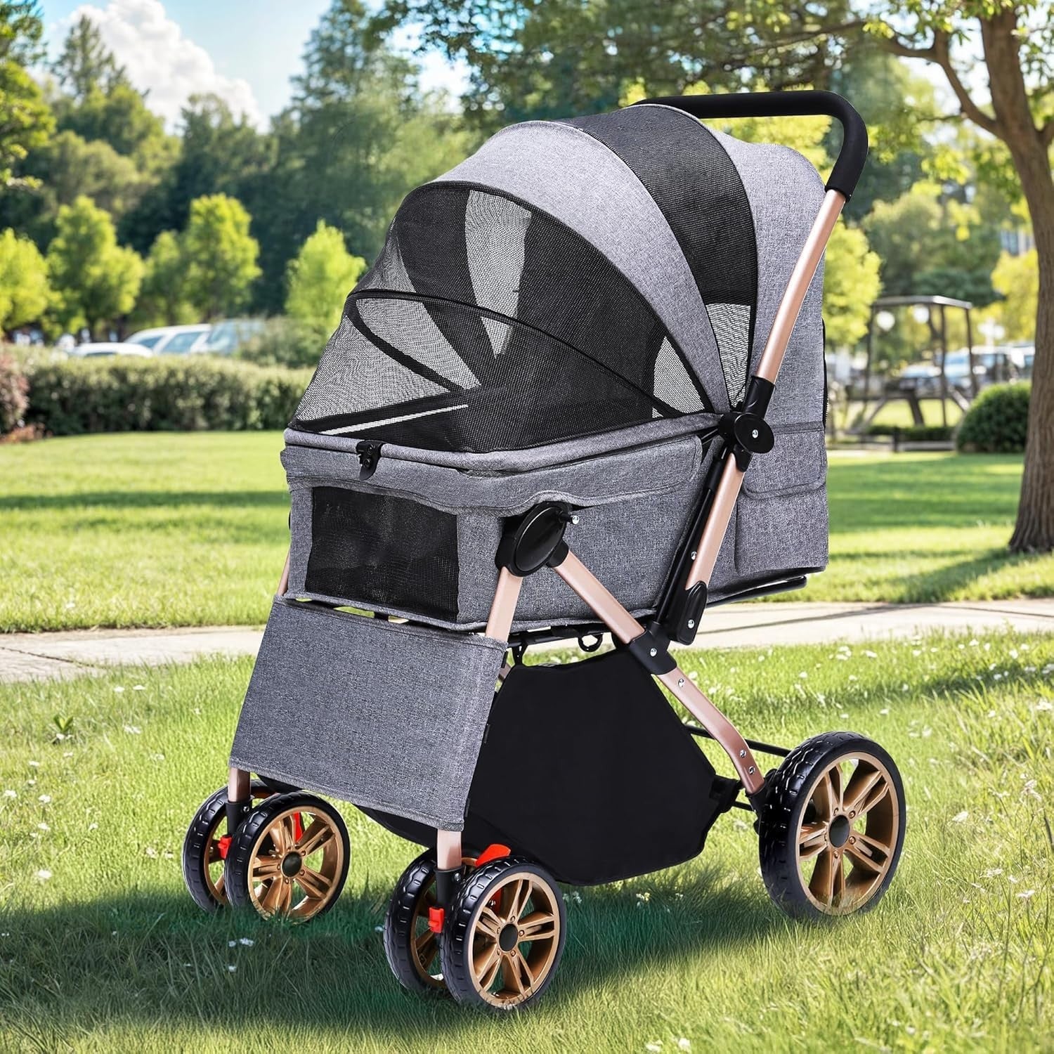 Dog Stroller 22kg Folding Pram Large Wheels Travel Pushchair Storage