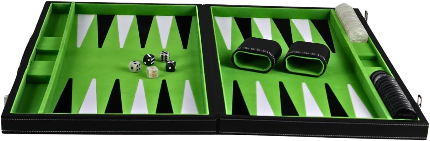 21” Tournament Backgammon Set Malachite Green Large Luxury Foldable Board