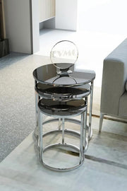 Space Saving End Table Round Tempered Glass Nesting Side Coffee Tables