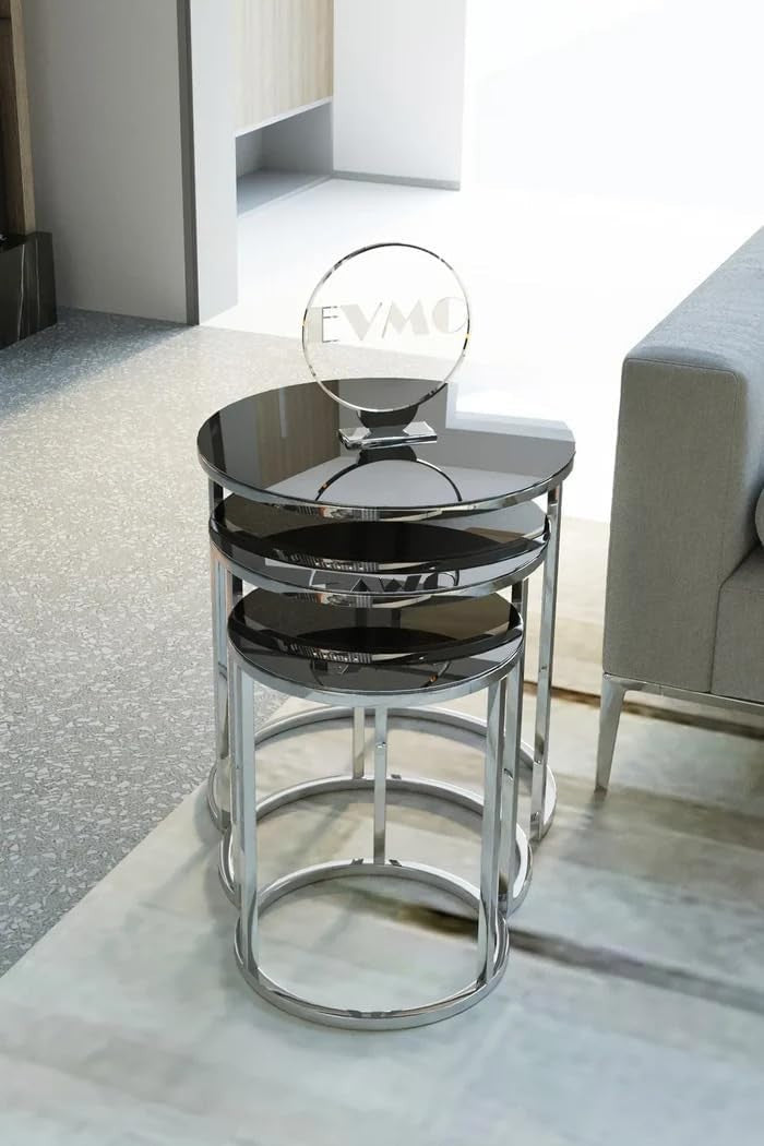 Space Saving End Table Round Tempered Glass Nesting Side Coffee Tables
