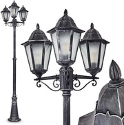 Lignac Frost 3-Arm Outdoor Lamp Post Black Silver Antique Garden Light