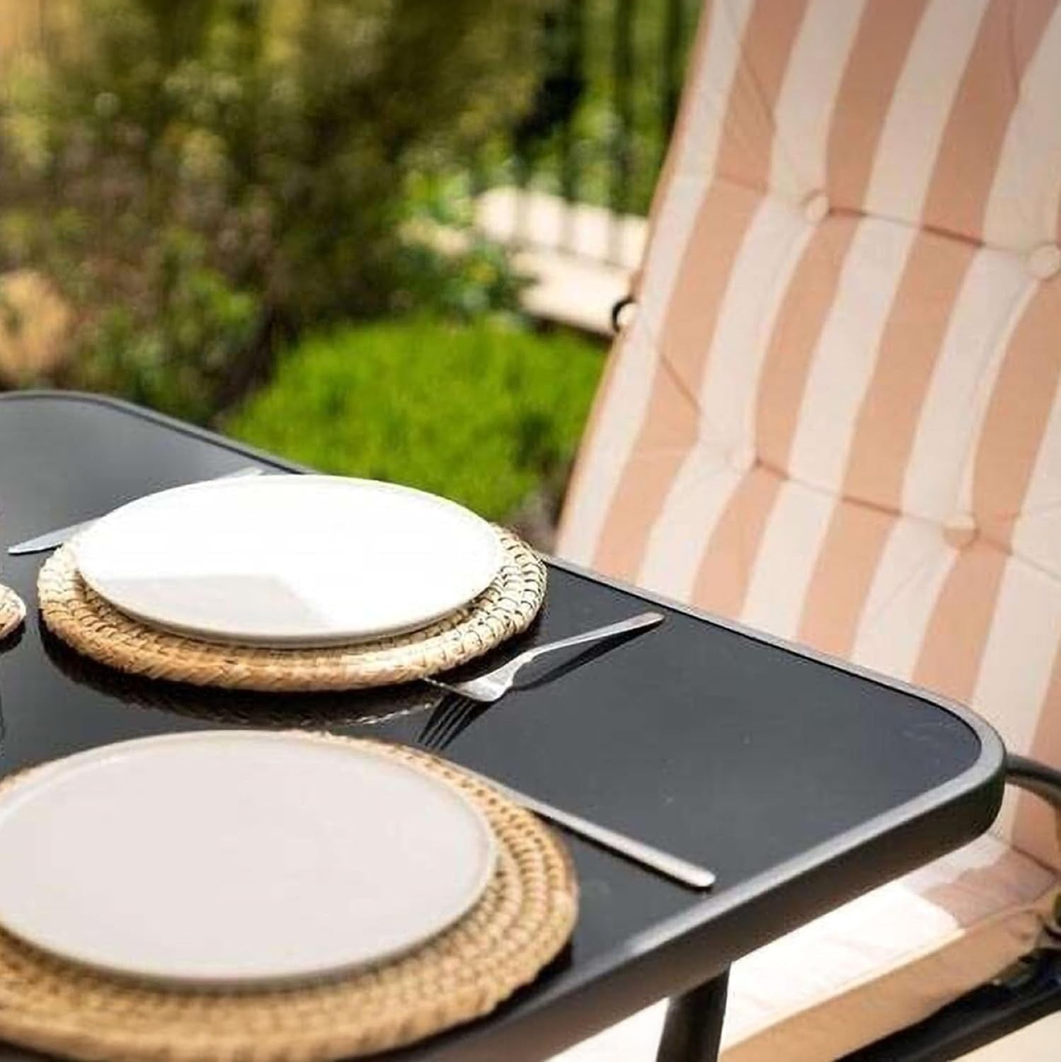 6 Seater Garden Table Set w/ Parasol Outdoor Patio Dining Furniture Beige
