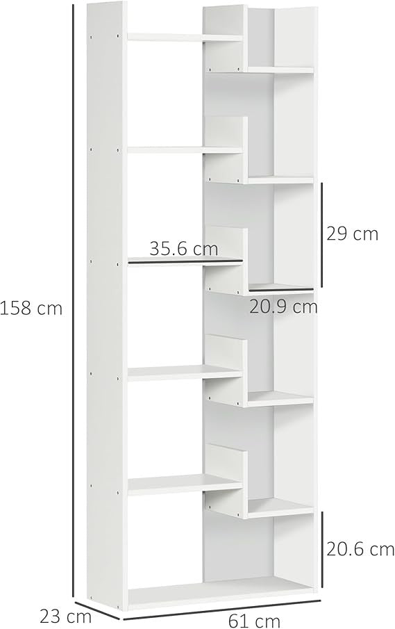 Tall 6-Tier Modern Bookcase with 11 Open Shelves Slim Freestanding Shelf White
