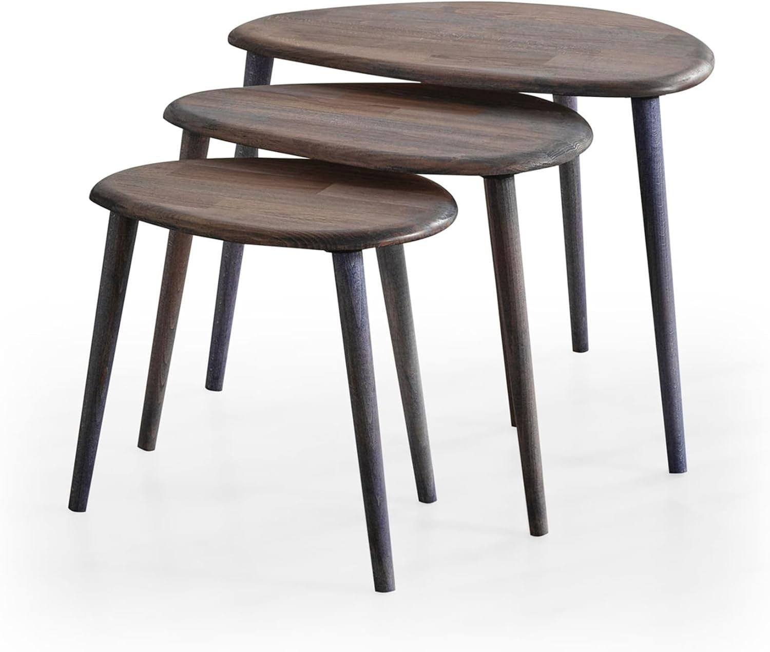 Mid-Century Modern Wood Nesting Coffee Table Set 3 Anthracite Oval Side End