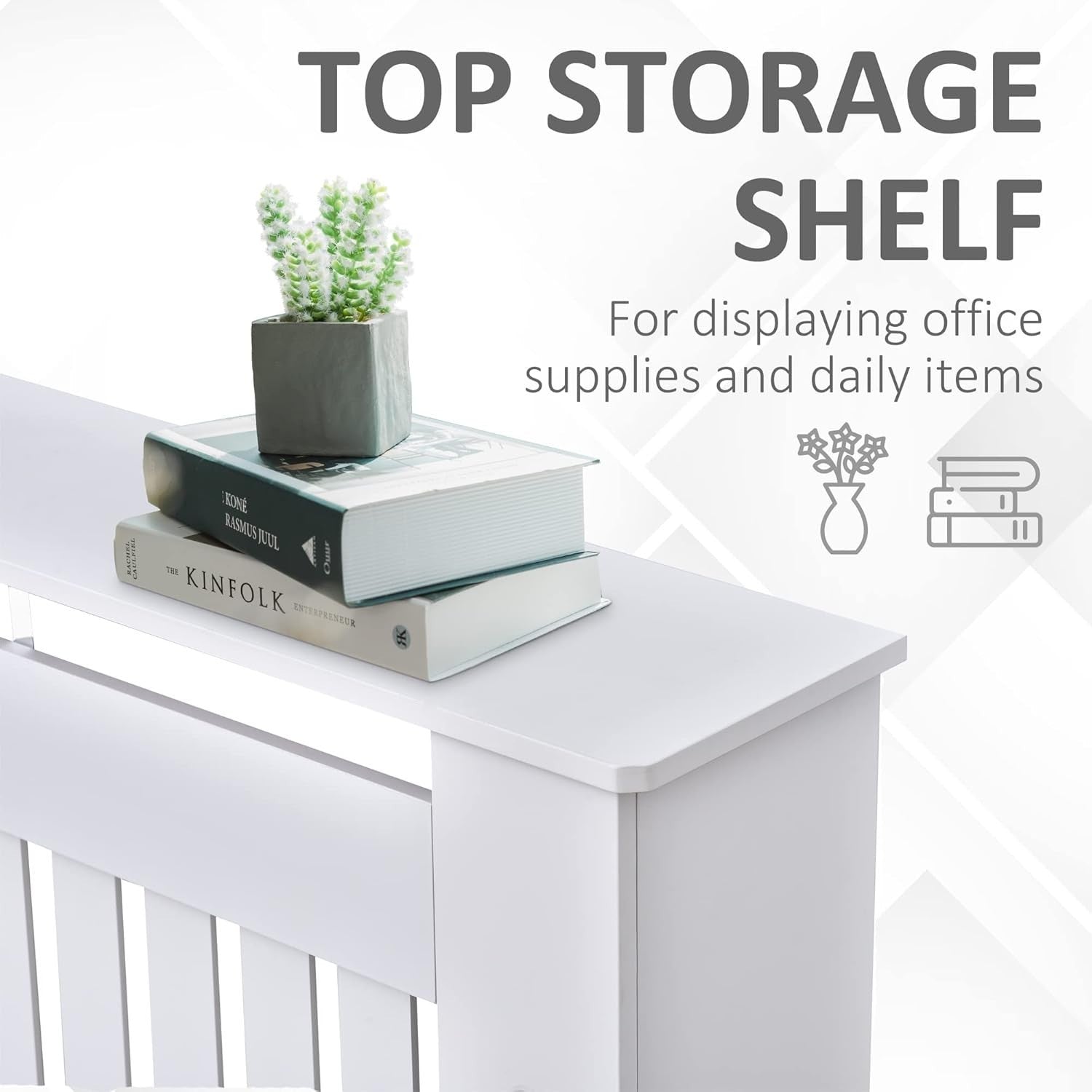 Large White Radiator Cover MDF Slatted Modern Painted Cabinet Heat Efficient