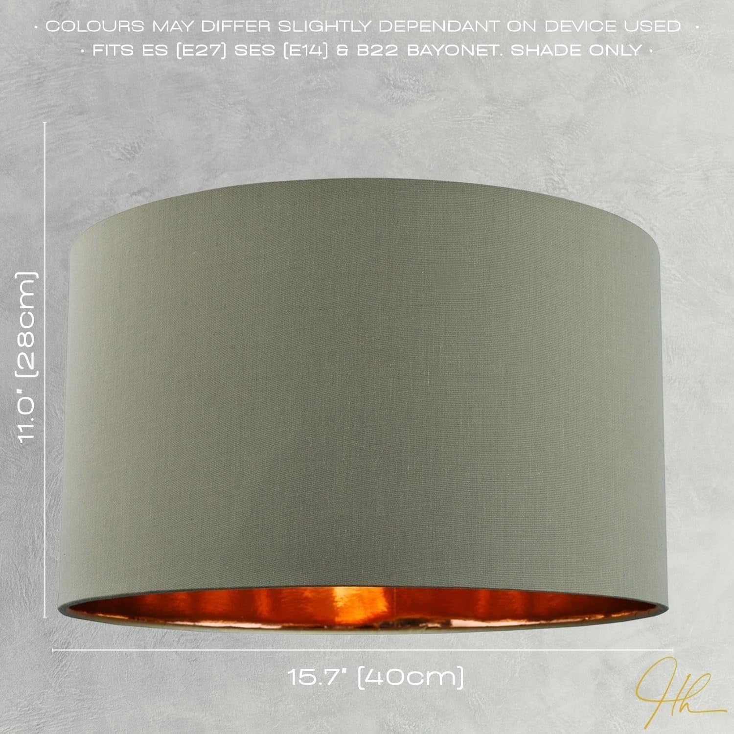 Olive Green Drum Lampshade 40cm Copper Inner Table Floor Pendant