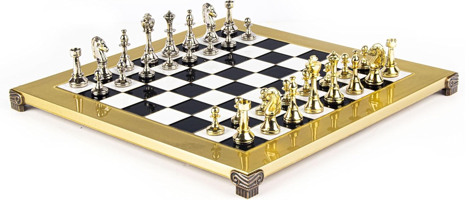 Luxury Metal Staunton Chess Set | Gold & Silver Pieces | 36cm Brass Board & Box