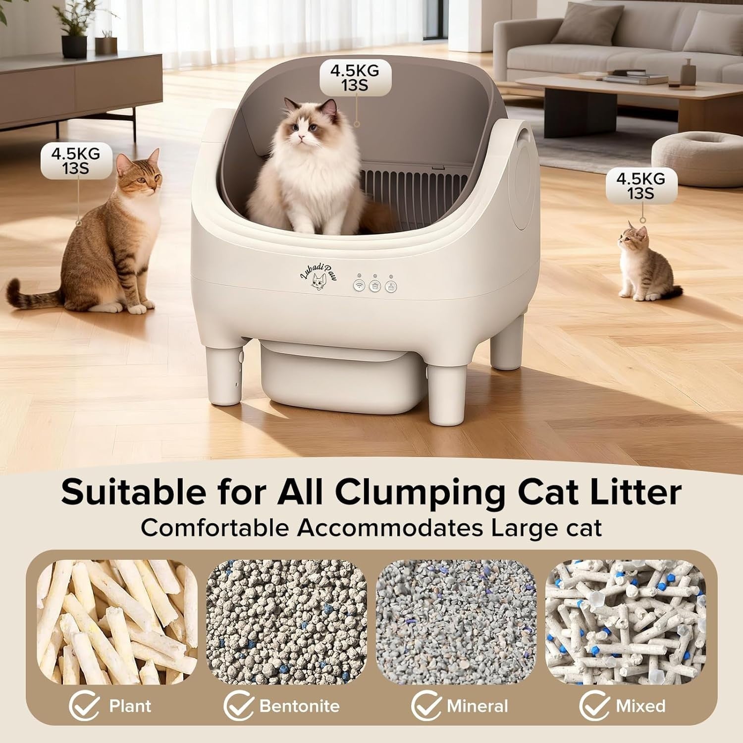 Self Cleaning Cat Litter Box Smart App Control 78L Odor Removal Auto
