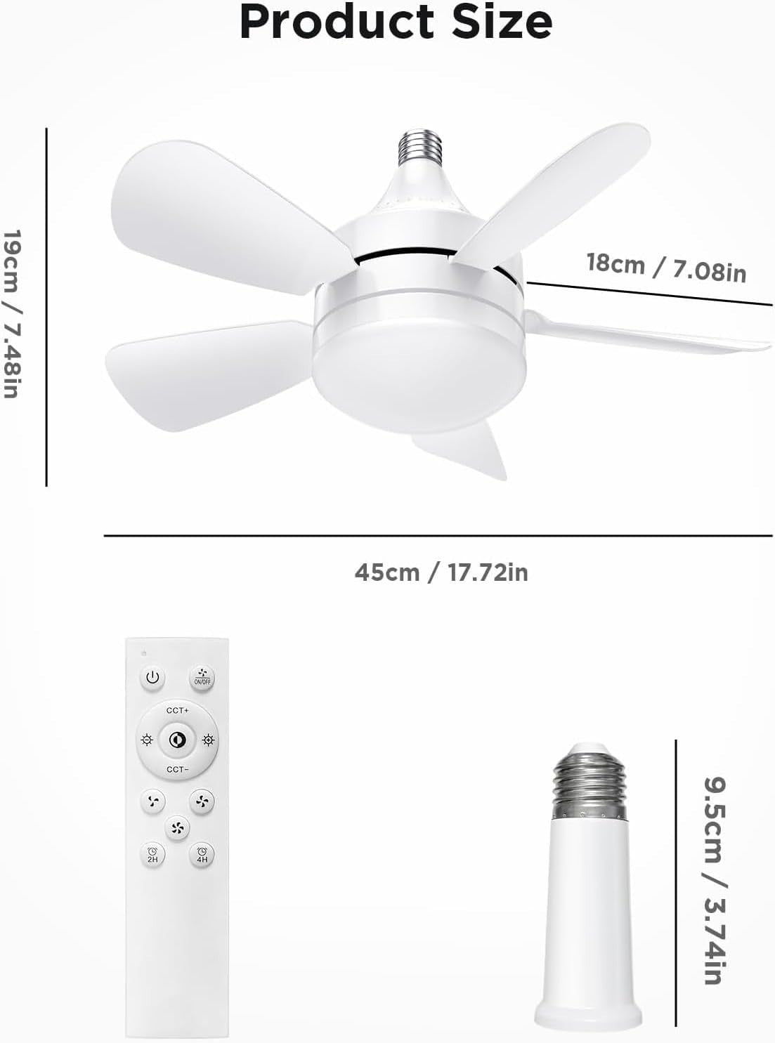 BOBOPAI Small Ceiling Fan with Light, 3 Retractable Blades, 3 Speeds, LED