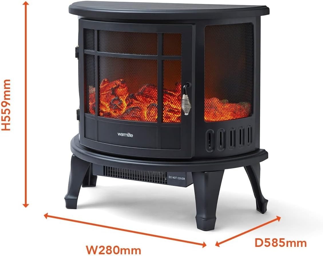 1800W Log Effect Electric Fireplace Heater Stove | Freestanding Flame Fire