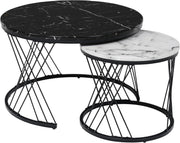 Space Saving Nesting Coffee Table Set Marble Look 2-in-1 Side End Tables