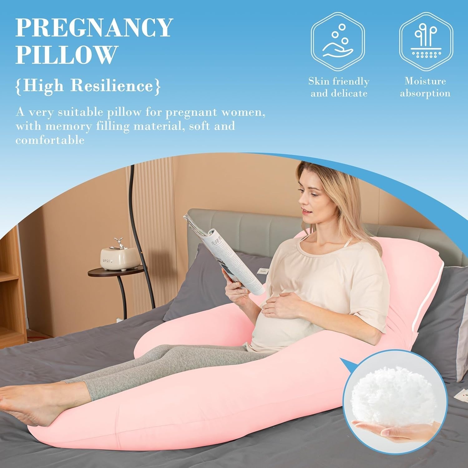 Pregnancy Body Pillow 57” J Shape Full Body Maternity Support Cooling
