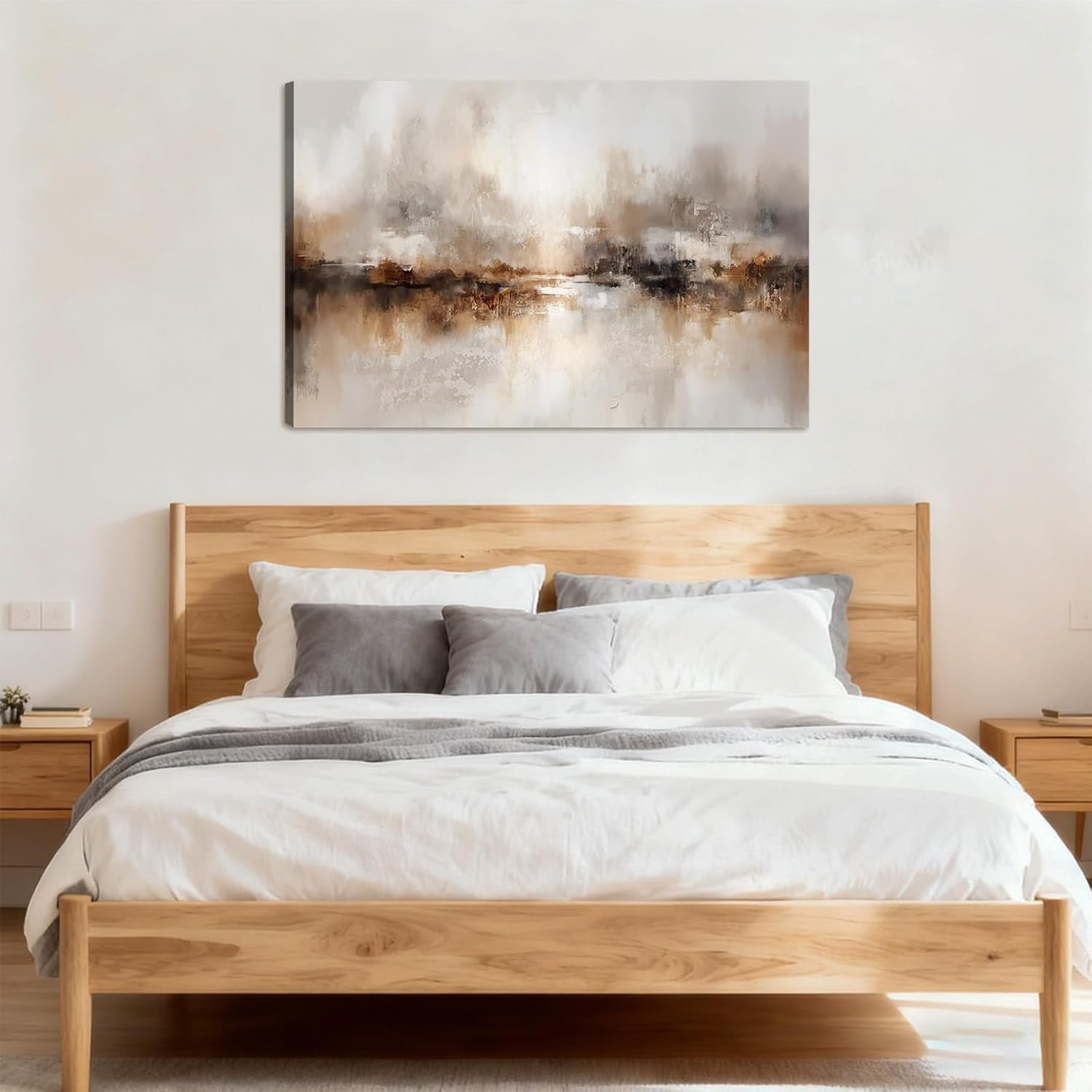 Beige Abstract Wall Art Canvas Framed Neutral Modern Minimalist 59x39cm