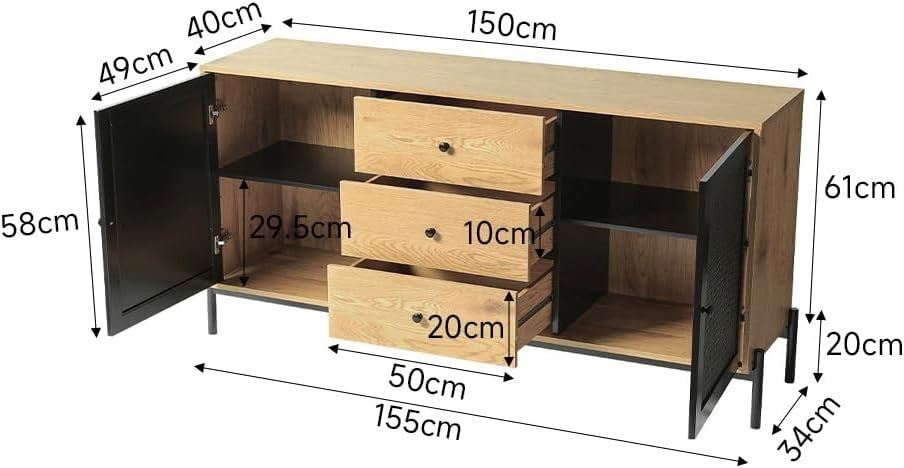Rustic Wooden Sideboard TV Cabinet 2 Doors 3 Drawers Storage Cupboard