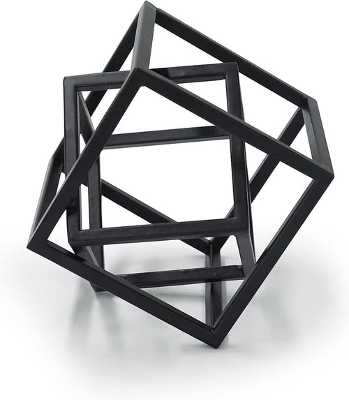 Modern Geometric Cube Sculpture • Black Cast Iron Art Decor