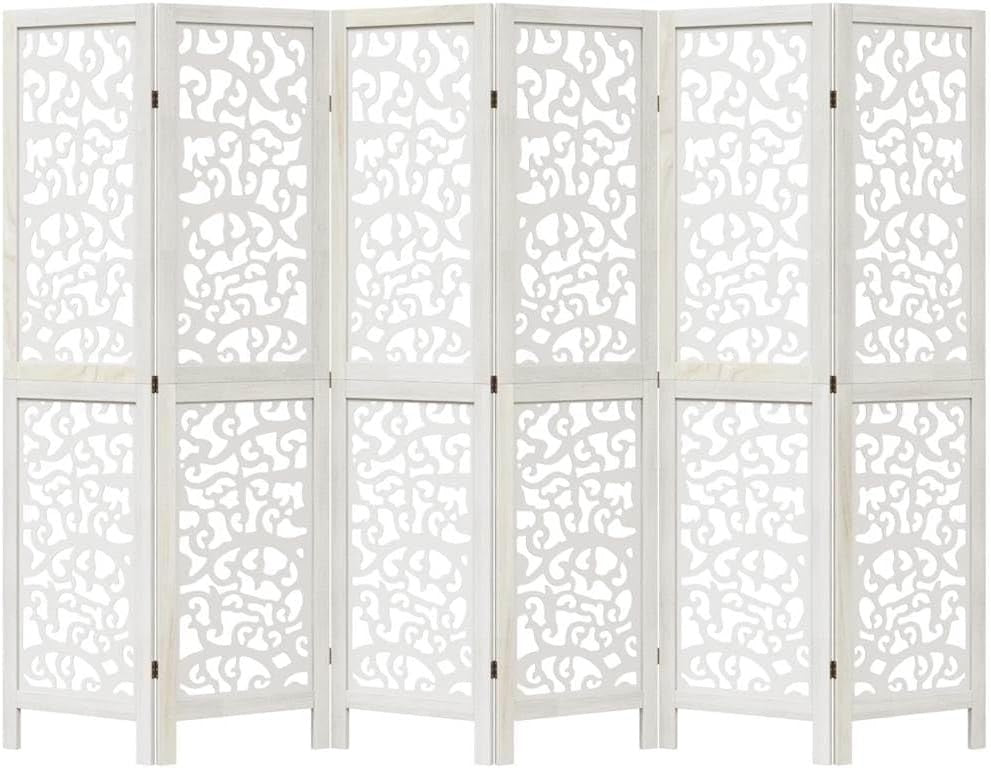 6 Panel White Wood Room Divider 210x215cm Folding Privacy Screen for Bedroom