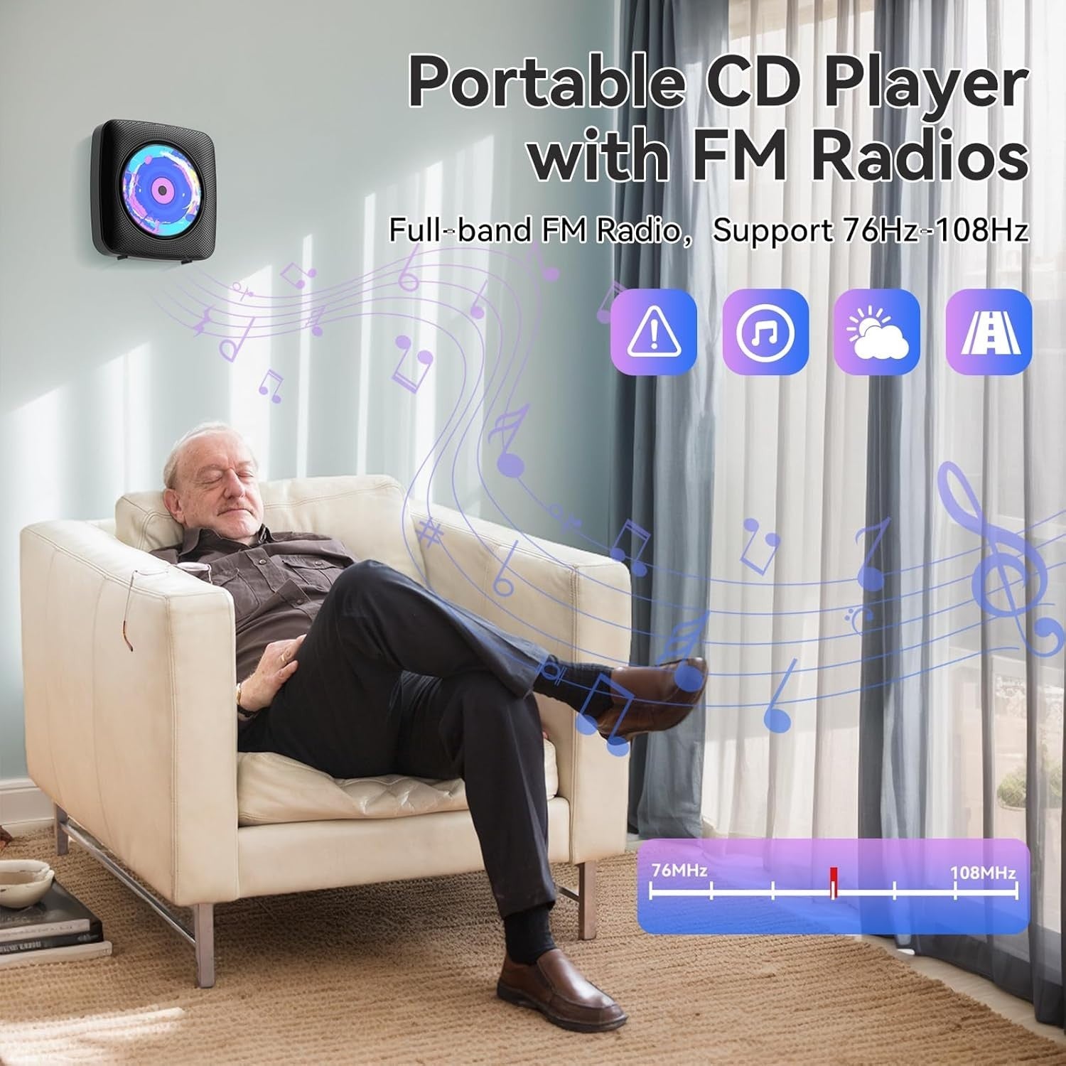 Portable CD Player Bluetooth Speakers FM Radio USB AUX Remote Black
