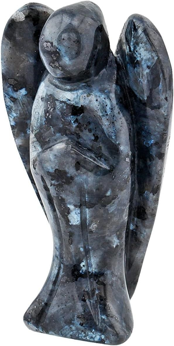 3" Black Labradorite Crystal Guardian Angel Figurine Carved Healing Stone