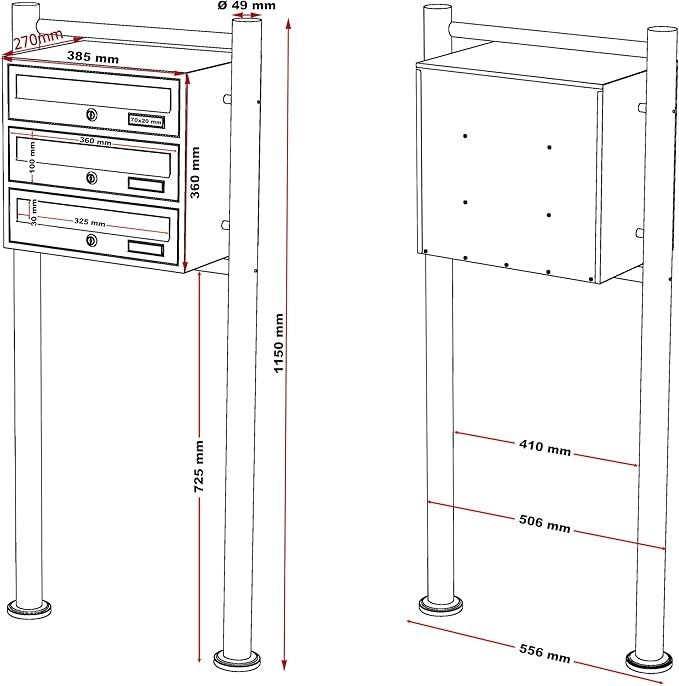 Outdoor Multi Slot Postbox 3 Mailboxes Anthracite Steel Secure Lock