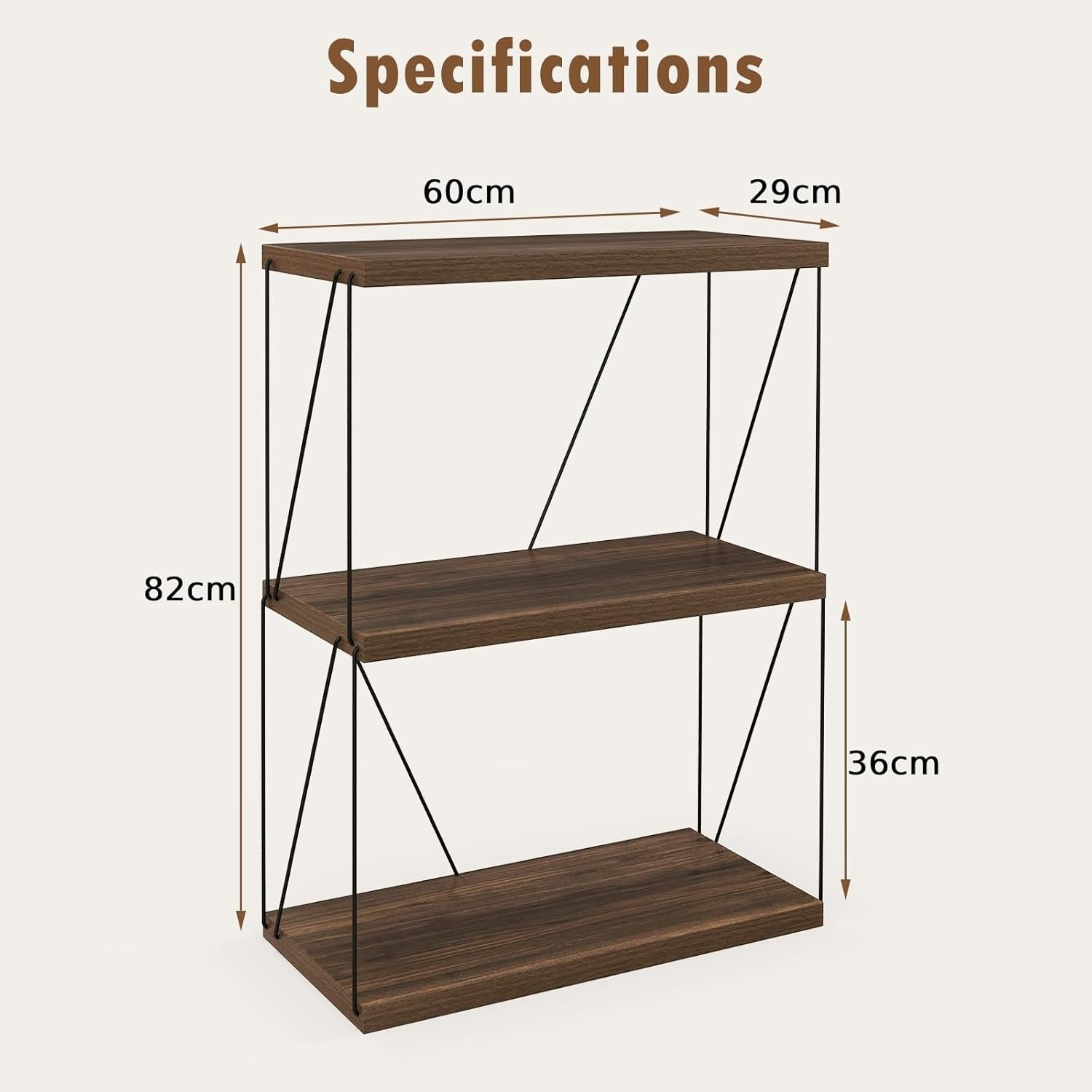 3-Tier Industrial Bookshelf Rustic Wood & Metal Display Storage Unit for Home