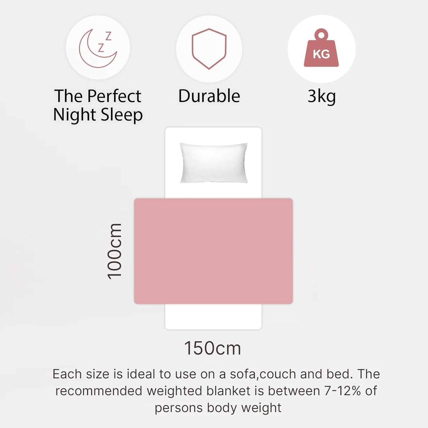3kg Weighted Blanket, Blush Pink Star Teddy Fleece 100x150cm Calming Therapy