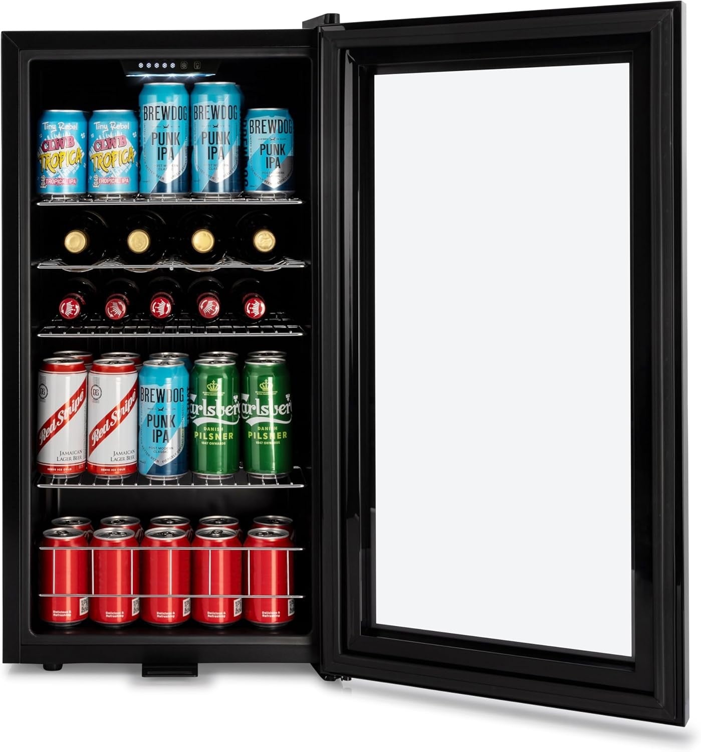 LED Beer Fridge Glass Door Touch Control Lockable Under Counter Drinks Cooler
