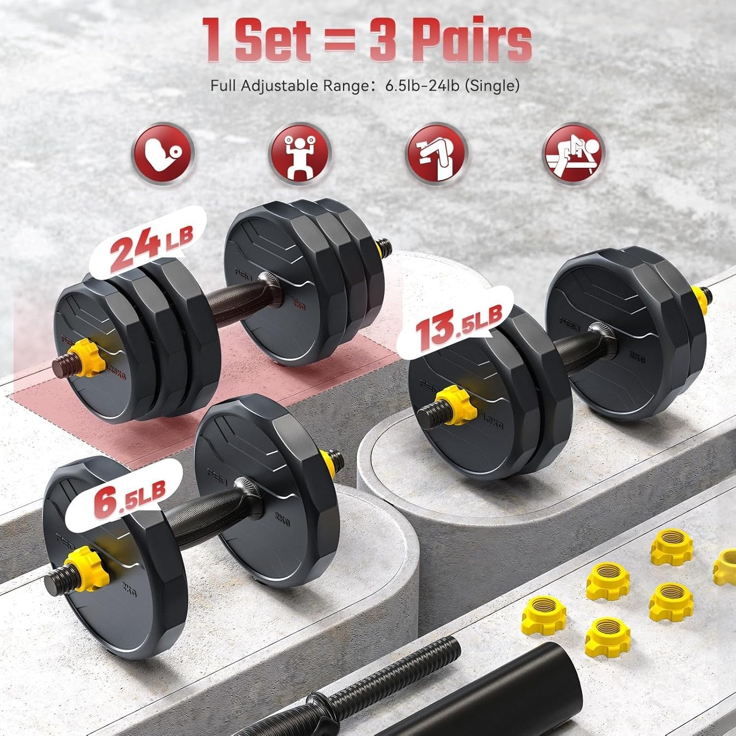 27kg Adjustable Dumbbell Set 5-in-1 Home Gym Barbell Kettlebell Weights