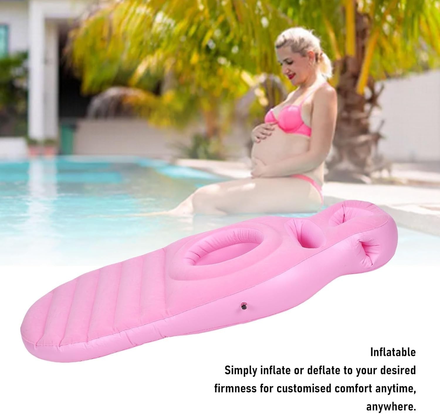 Inflatable Pregnancy Pillow Full Body Maternity Air Bed Belly Hole Pink
