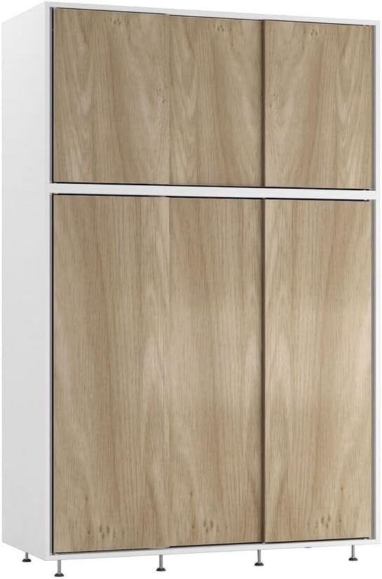 6-Door Oak Sliding Wardrobe | Modern Spacious Bedroom Storage Closet