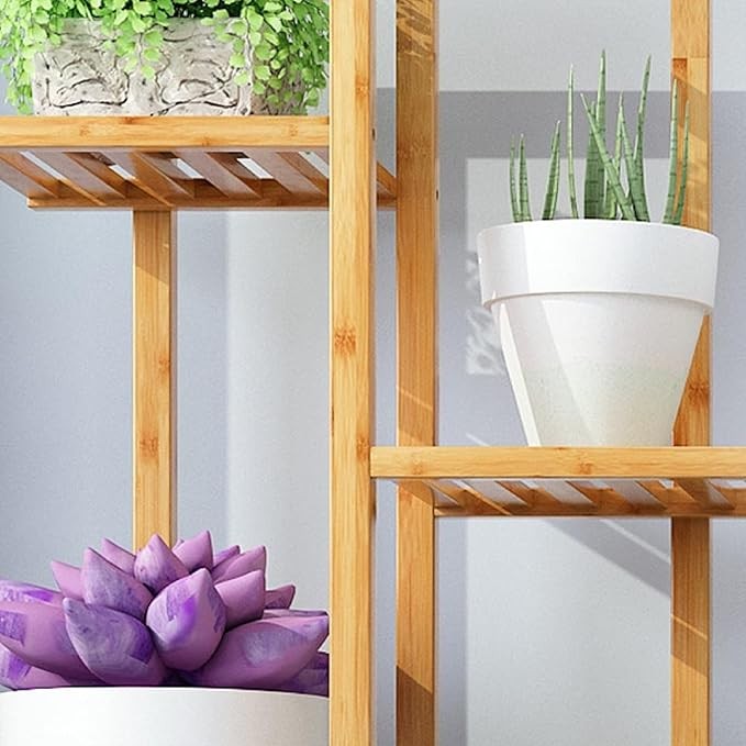 6 Tier Wooden Plant Stand 7 Pots Tall Indoor Outdoor Ladder Flower Shelf Rack