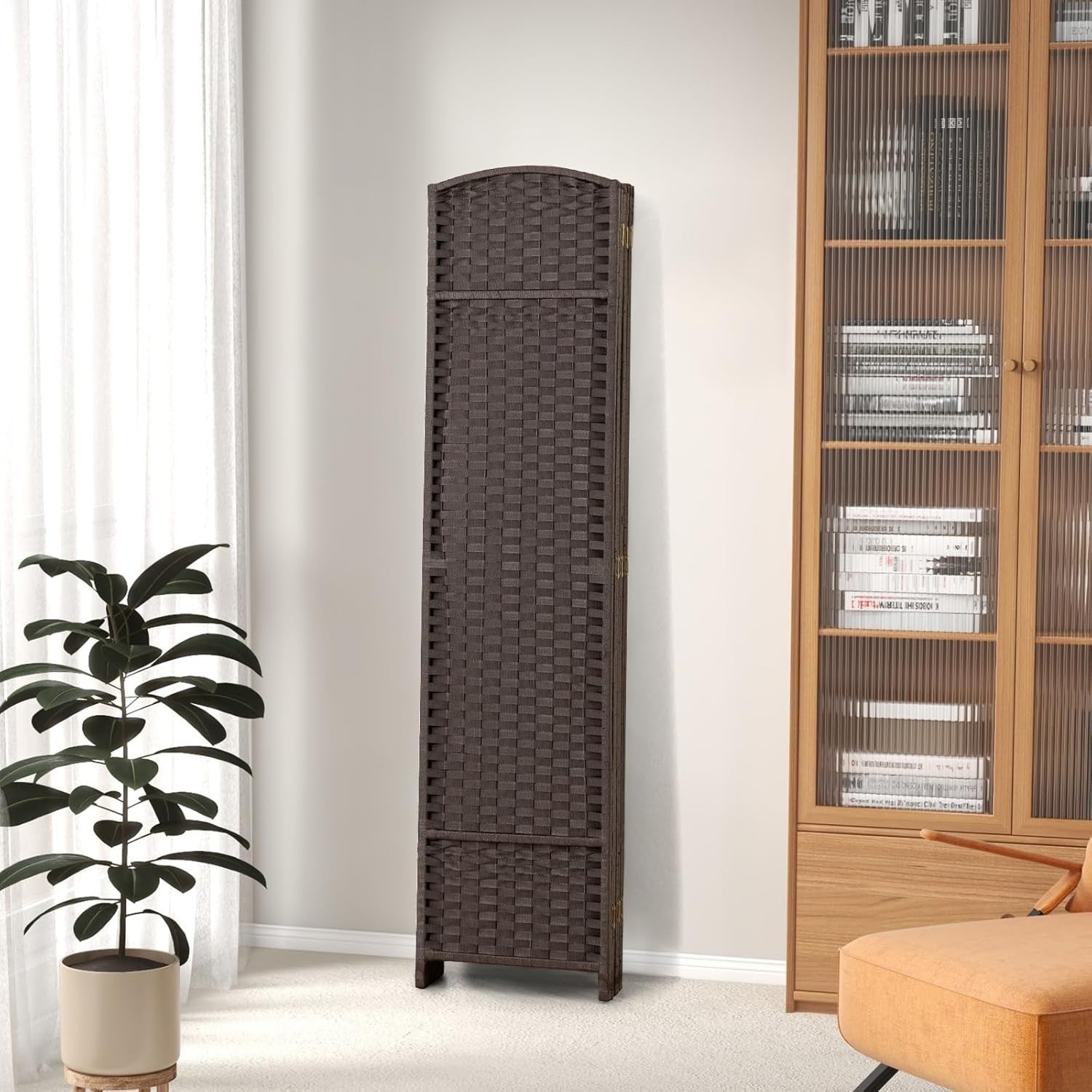 6 Panel Brown Wicker Folding Room Divider Privacy Screen 240x170cm