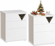 Set of 2 White Bedside Tables with 3 Drawers, Modern Minimalist Storage Units